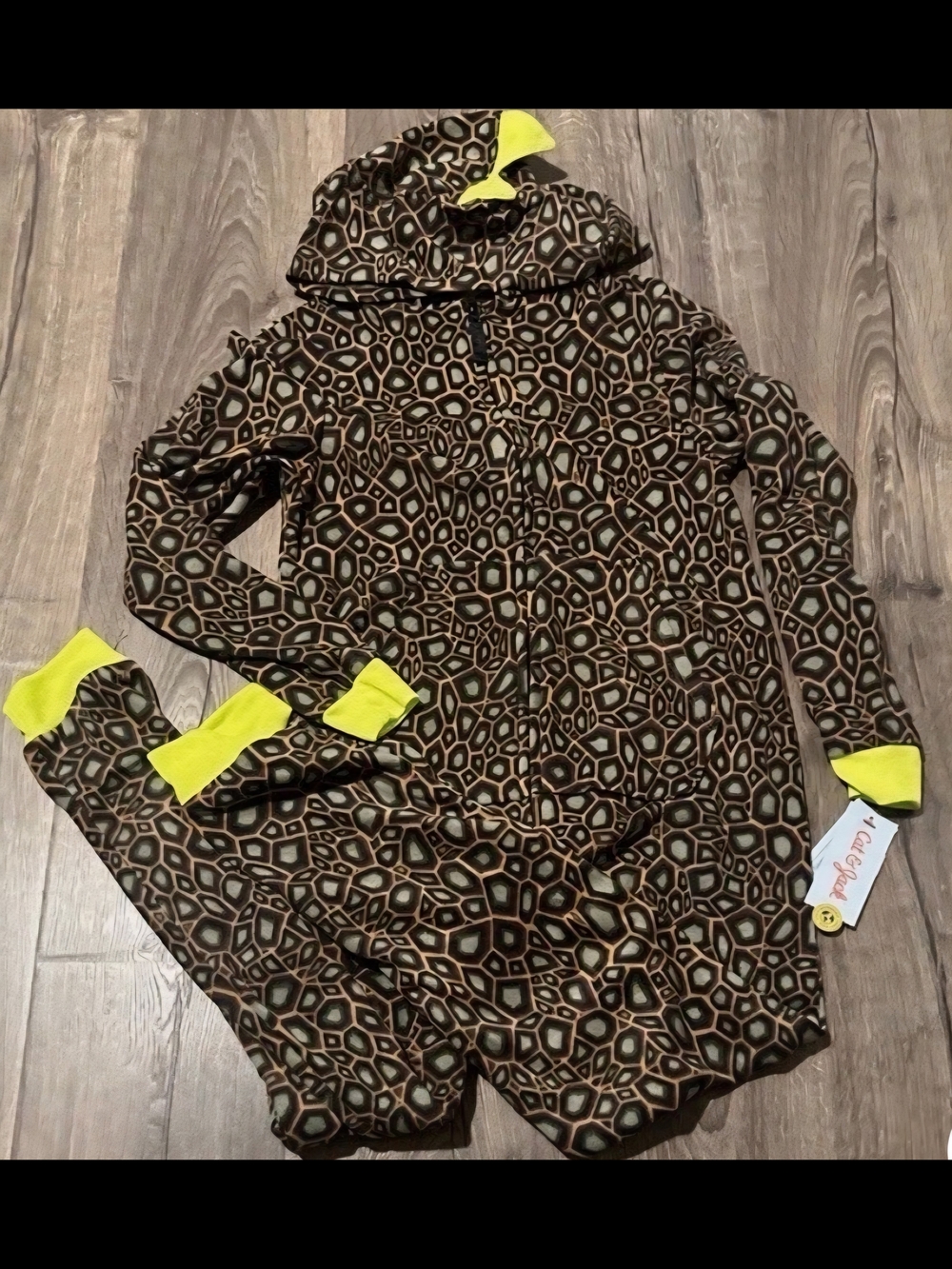 Kids Brown Dinosour Onesie with Neon Yellow Trim. NWT